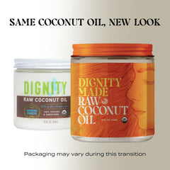 Dignity Coconuts coconut oil for skin application showing gentle nourishing properties
