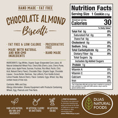 DIJAS Natural Foods biscotti chocolate almond individually wrapped portions for convenient snacking on the go.
