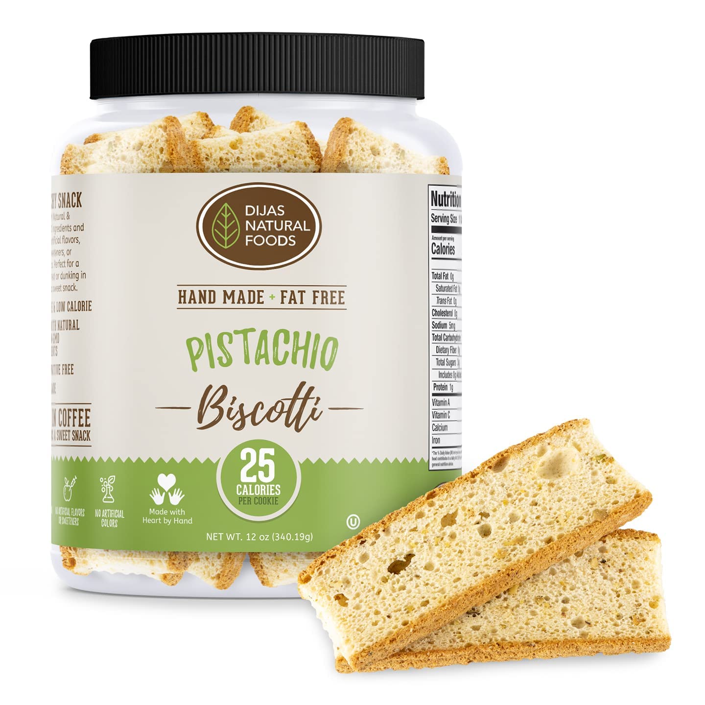 Dijas Natural Foods pistachio biscotti pack — all-natural, preservative-free snacking option