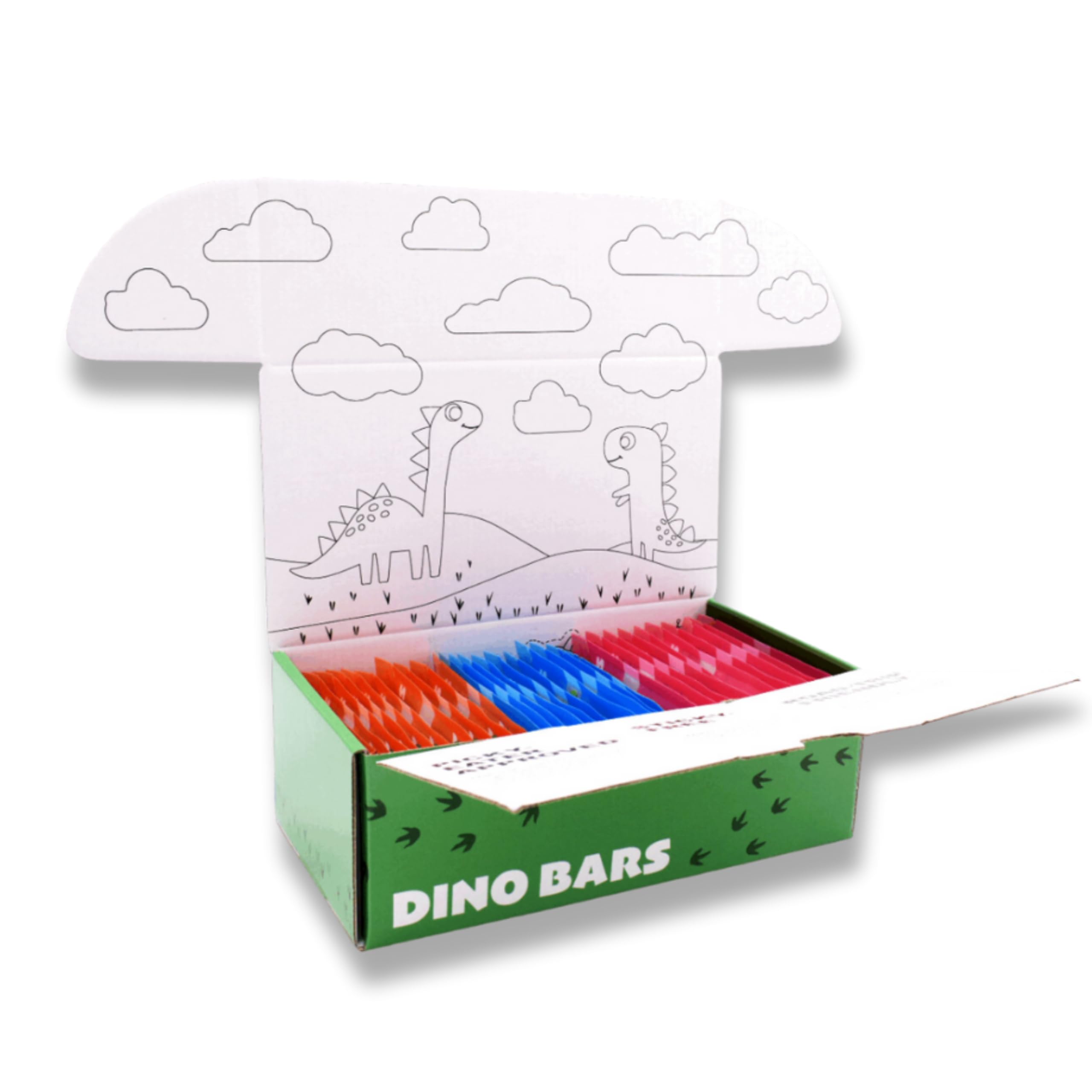 Dino Bars blueberry bar close-up shows real fruit flavor and mess-free edible paper