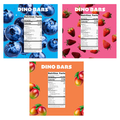 Dino Bars strawberry bar packaging with bright colors for kid-friendly snacking