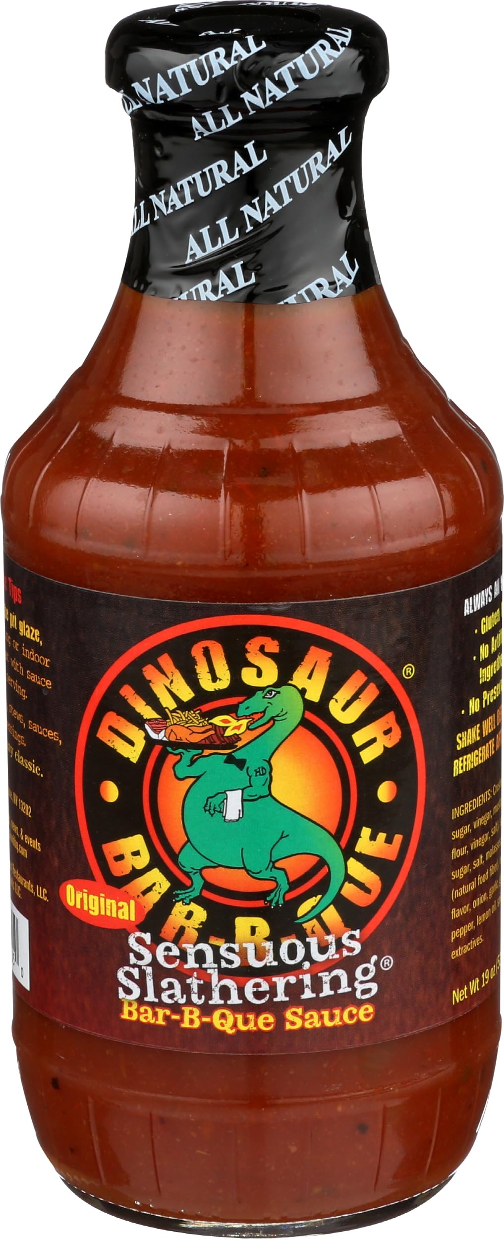 Dinosaur Sensuous Slathering BBQ Sauce bottle ready for grilling and glaze