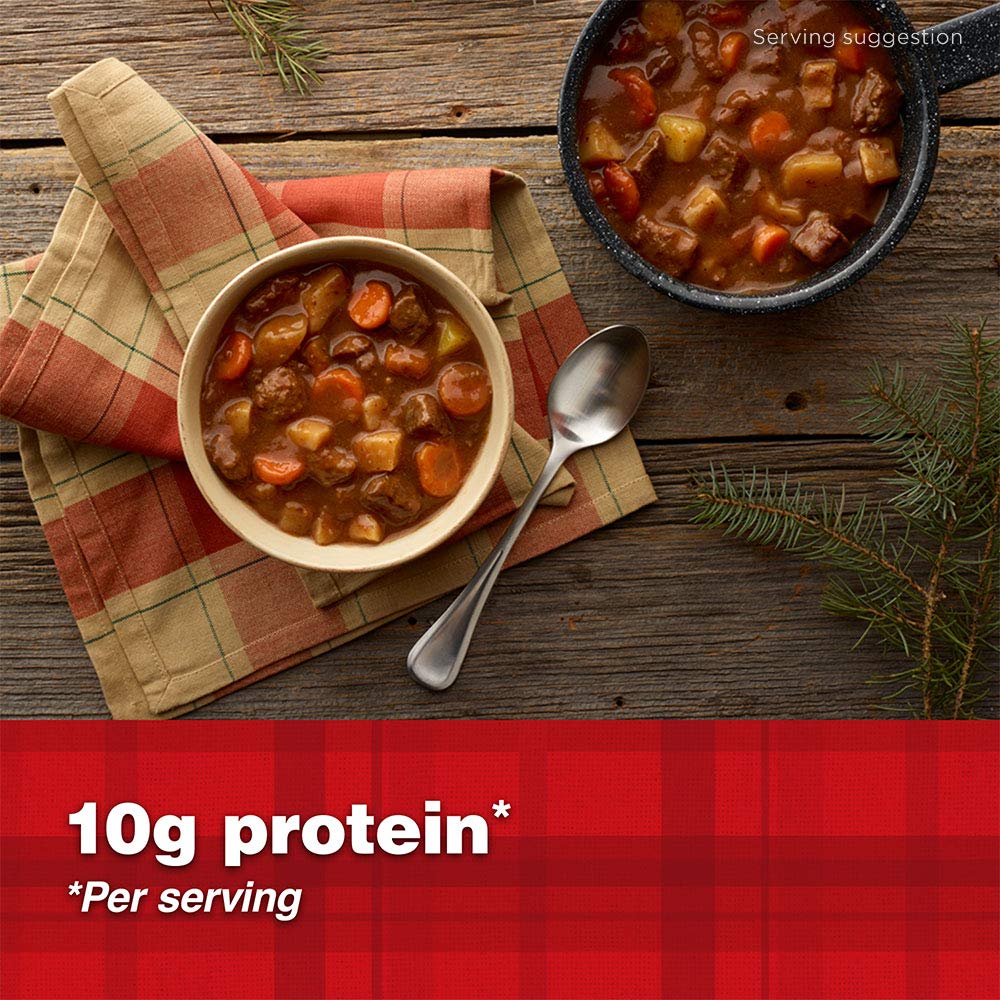 Heated and served DINTY MOORE Stew as quick lunch option.