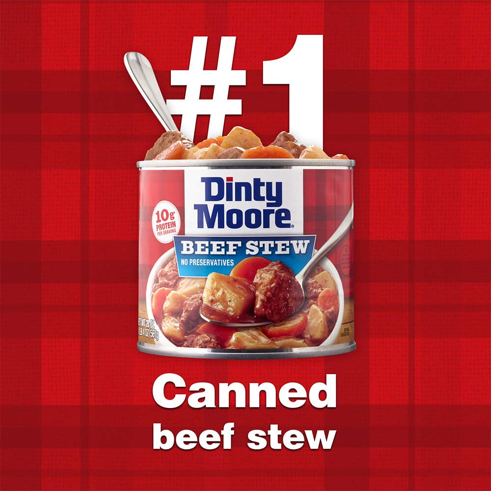 Gluten-free label on DINTY MOORE Beef Stew, gluten-free option highlighted.