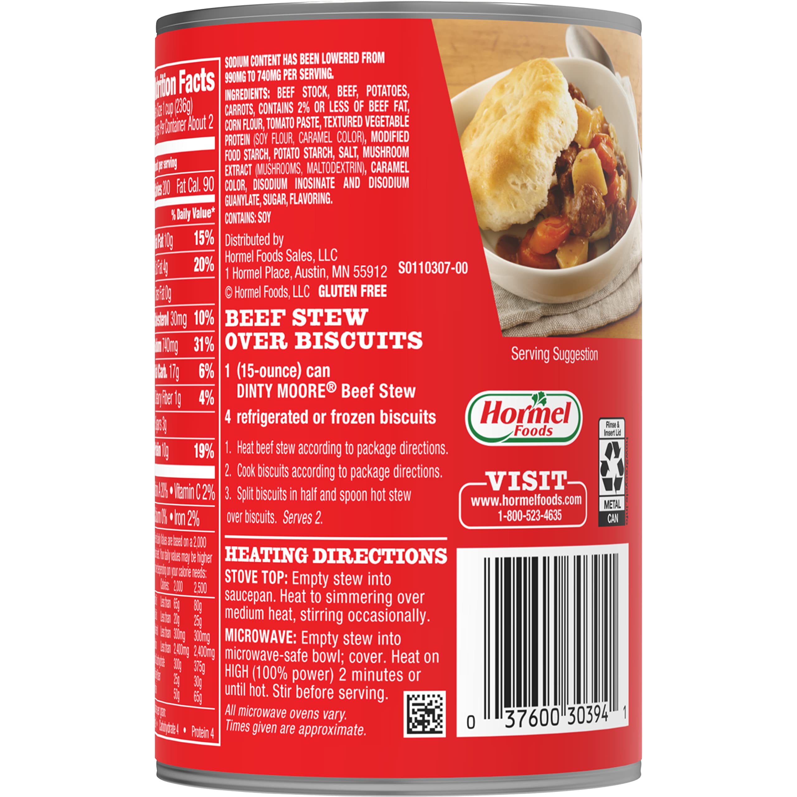 DINTY MOORE Beef Stew 12-pack display for pantry.