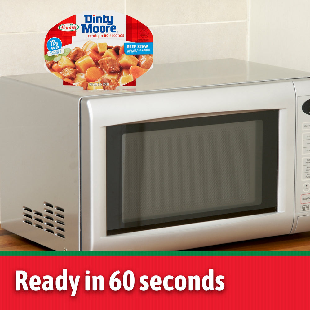 Dinty Moore Beef Stew six-pack display, convenient for stocking.