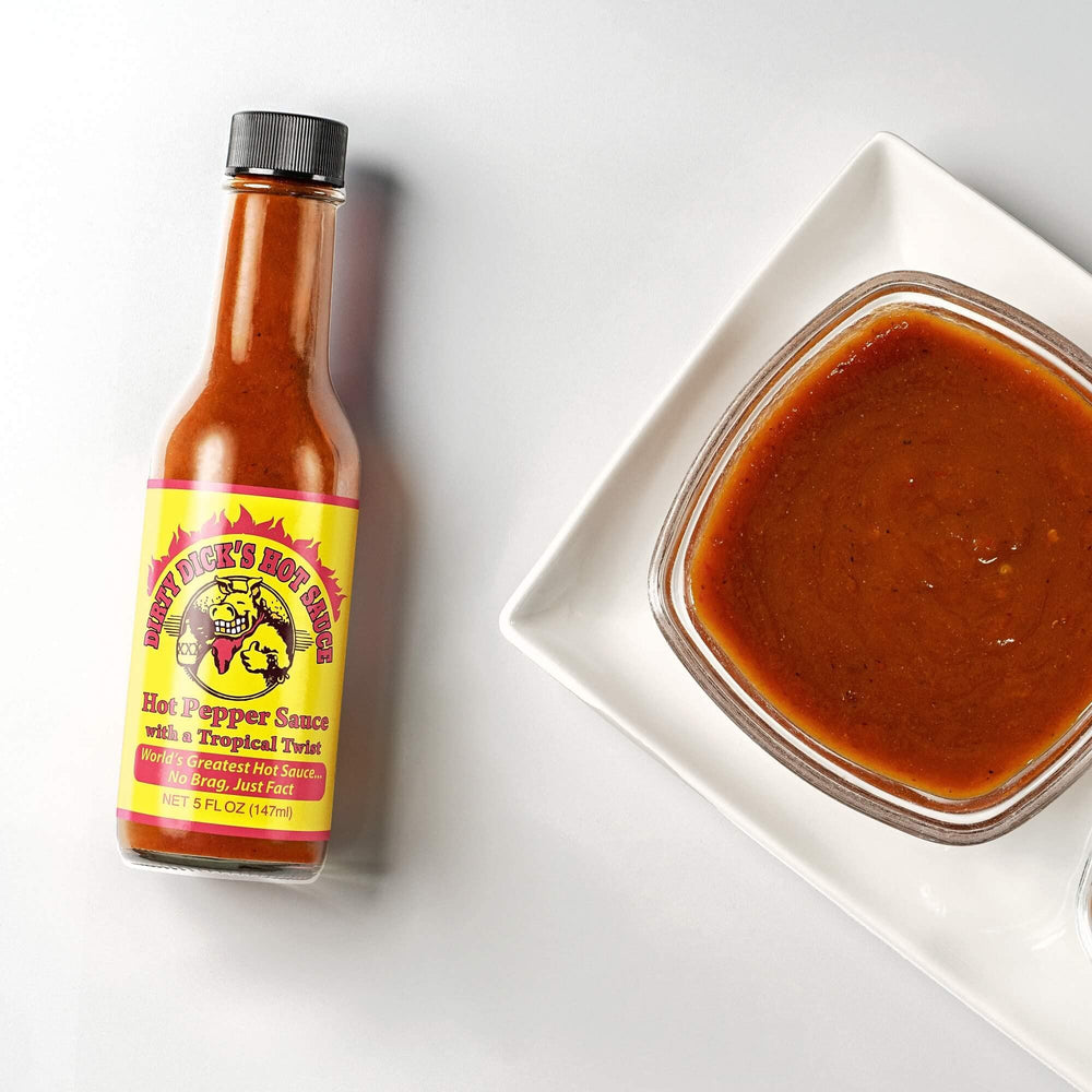 Dirty Dicks Original Hot Sauce pack of 3 bottles on display