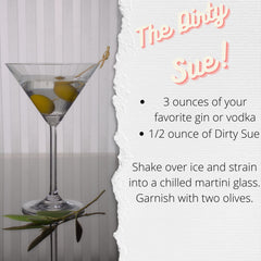 Dirty Sue dirty martini recipe setup for easy at-home mixing