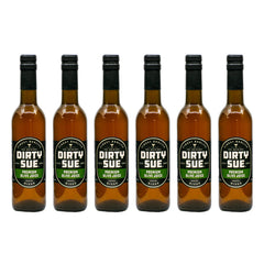 Dirty Sue olive juice martini mix 6-pack front view, perfect for classic cocktails.