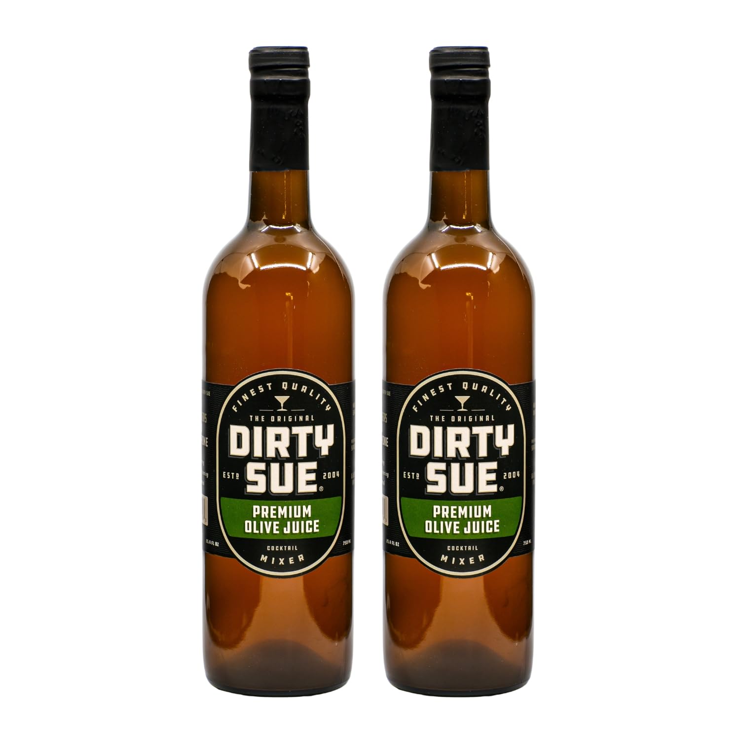 Dirty Sue two-pack bottles on the bar, ready for craft cocktails.