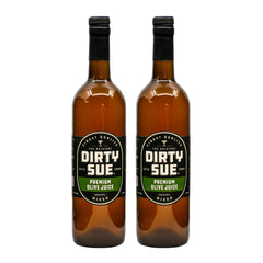 Dirty Sue two-pack bottles on the bar, ready for craft cocktails.