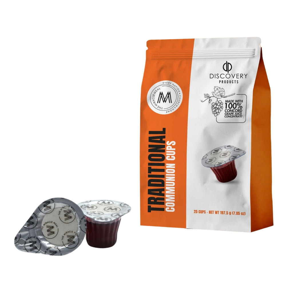 Discovery Products travel pack cups with juice offering on-the-go communion convenience.