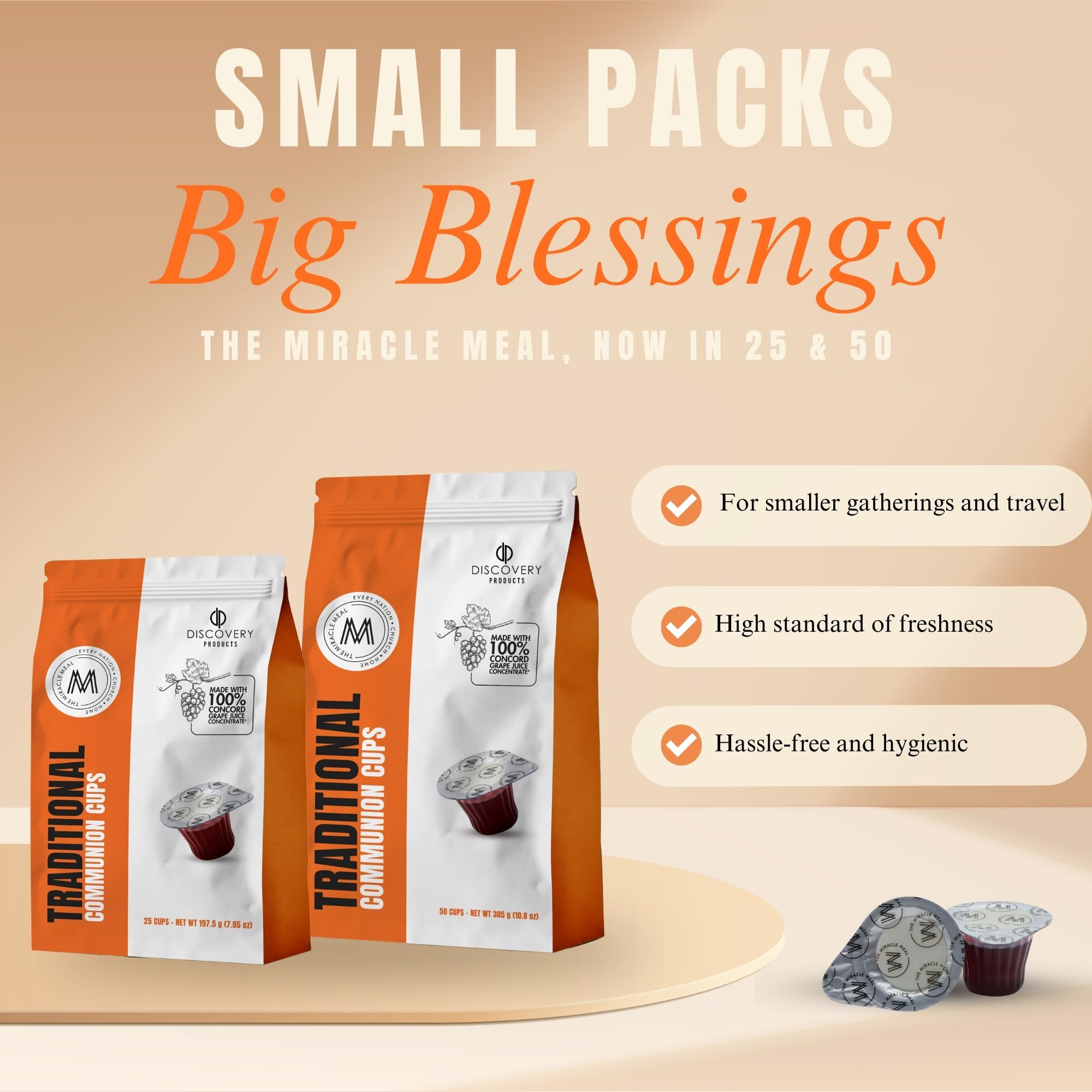 Discovery Products travel pack on table demonstrates organized communion setup.