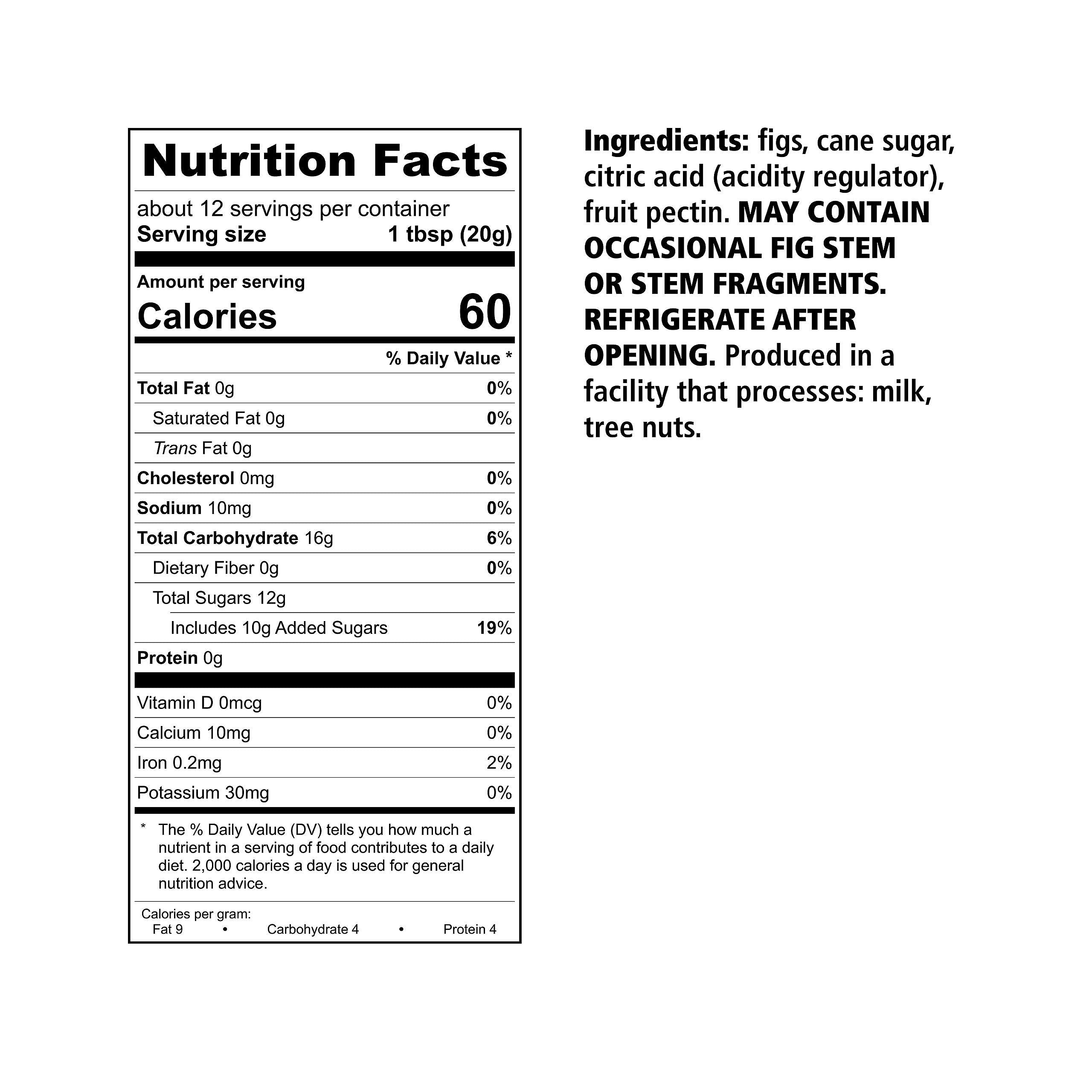 Divina fig spread ingredients highlight Non-GMO and gluten-free appeal.
