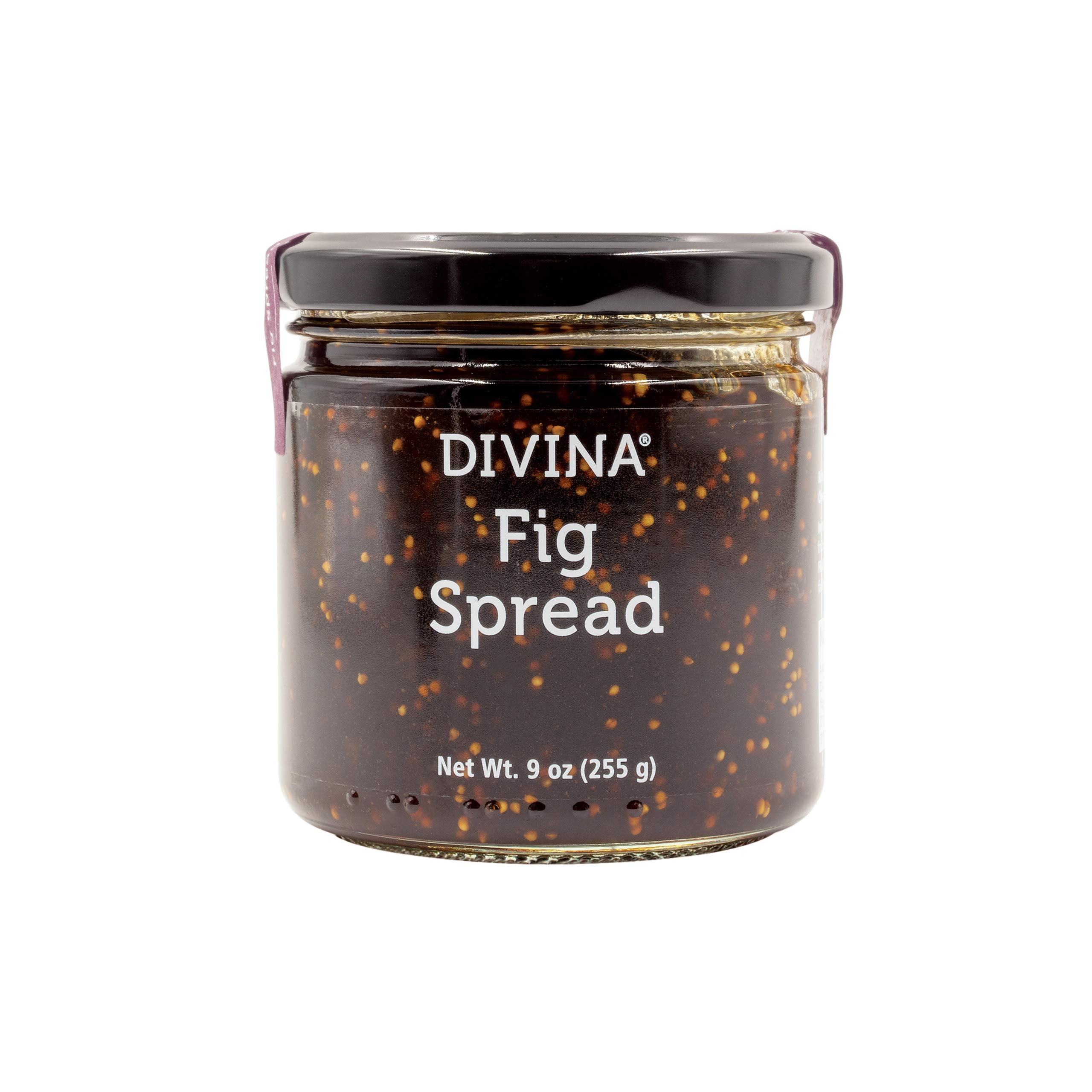 Divina fig spread jam jar close-up showing honeyed caramel notes for a versatile snack.
