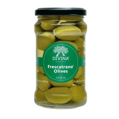Divina Frescatrano Olives in a glass jar, ideal for antipasti.