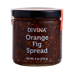 Divina Orange Fig Spread Jam jar showing the rich blend of figs and citrus.