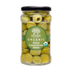 Divina Organic Castelvetrano olives, bright emerald color, ideal for quick appetizers.