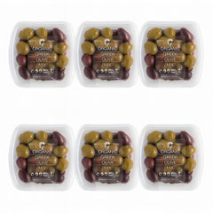 Divina Organic Greek Olive Mix in six-pack jars, ideal for antipasti and Mediterranean snacks.