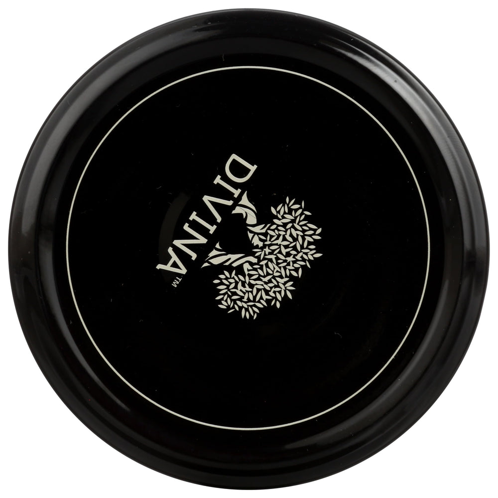 Divina Organic Kalamata Olive Spread label closeup emphasizing authentic Greek olives.