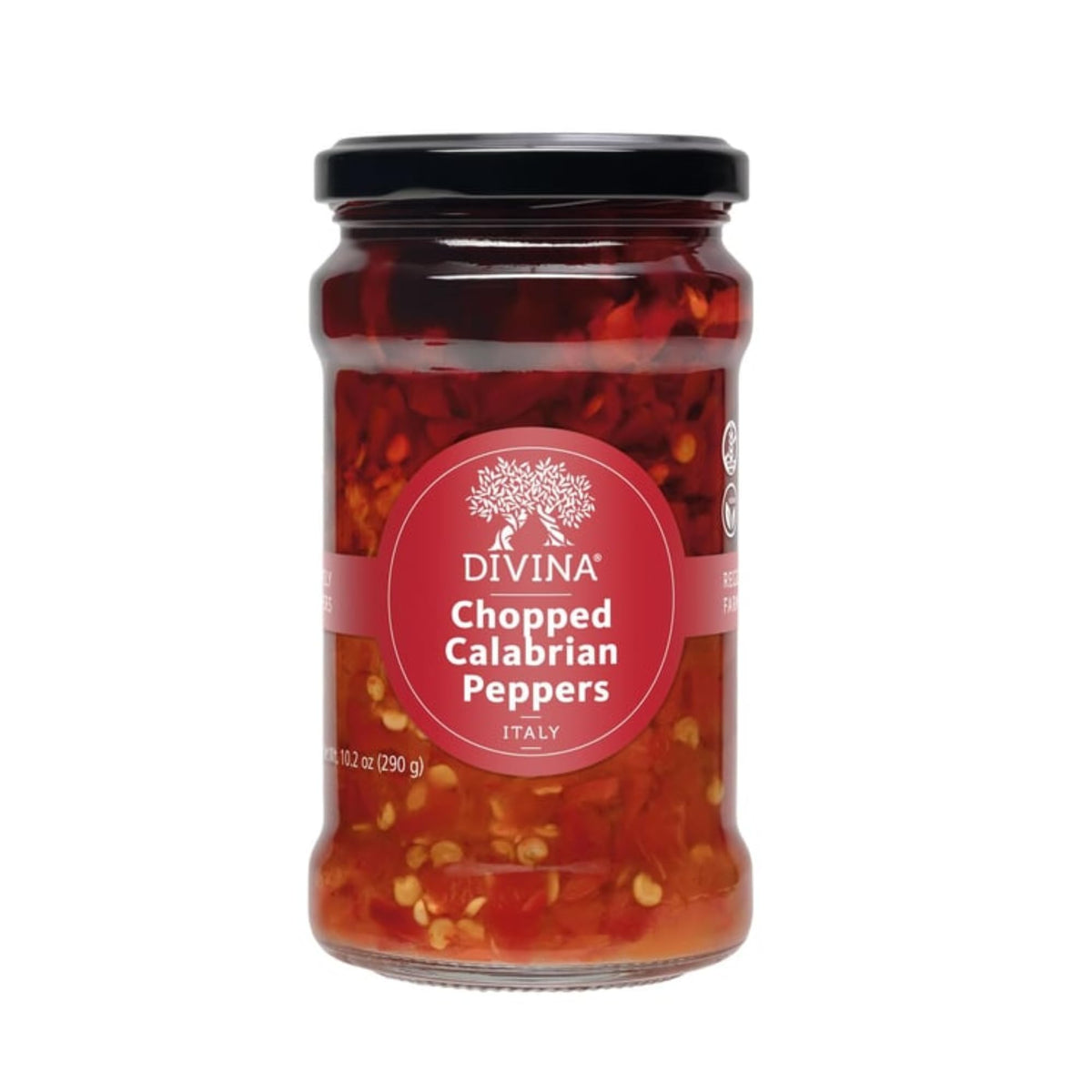 Divina chopped Calabrian peppers 1-pack with vibrant color for easy flavor boosts.