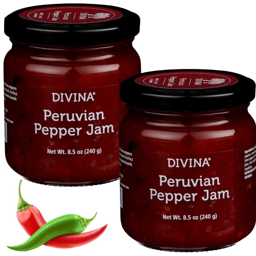 Divina Peruvian Pepper Jam bottle with rich glaze and finish.