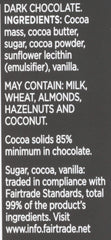 Divine Chocolate 85 percent dark bar foil wrap signals artisanal quality and freshness.