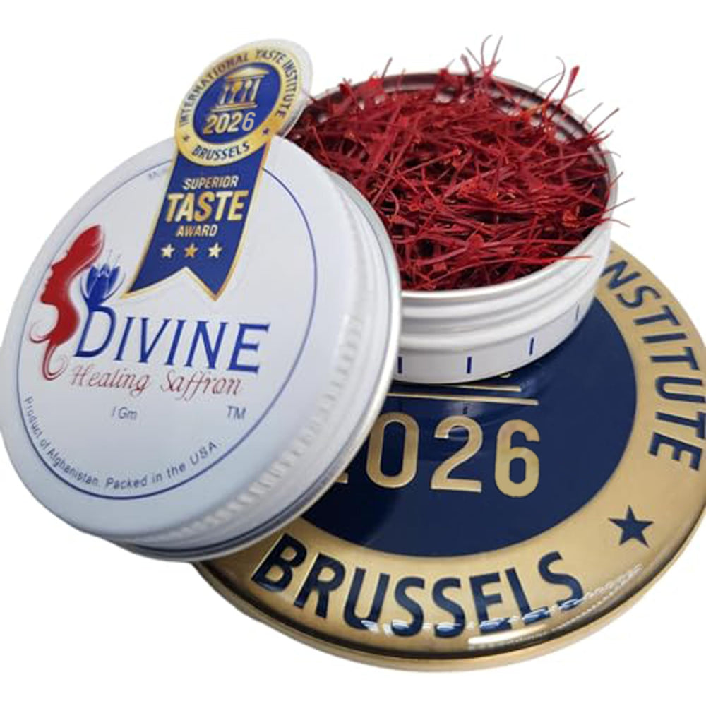 Divine Healing Saffron packaging shows premium quality and freshness for cooking.