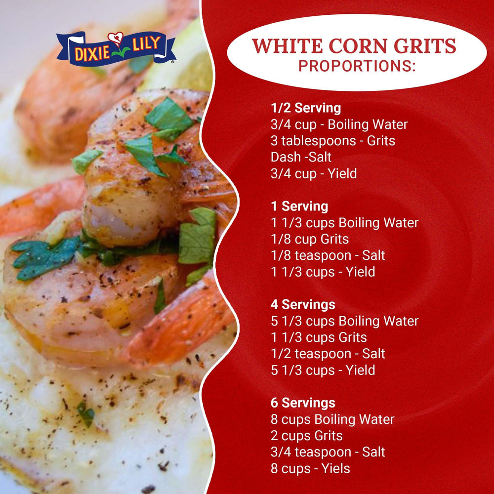 Non-GMO Dixie Lily grits ready in minutes for easy breakfasts.