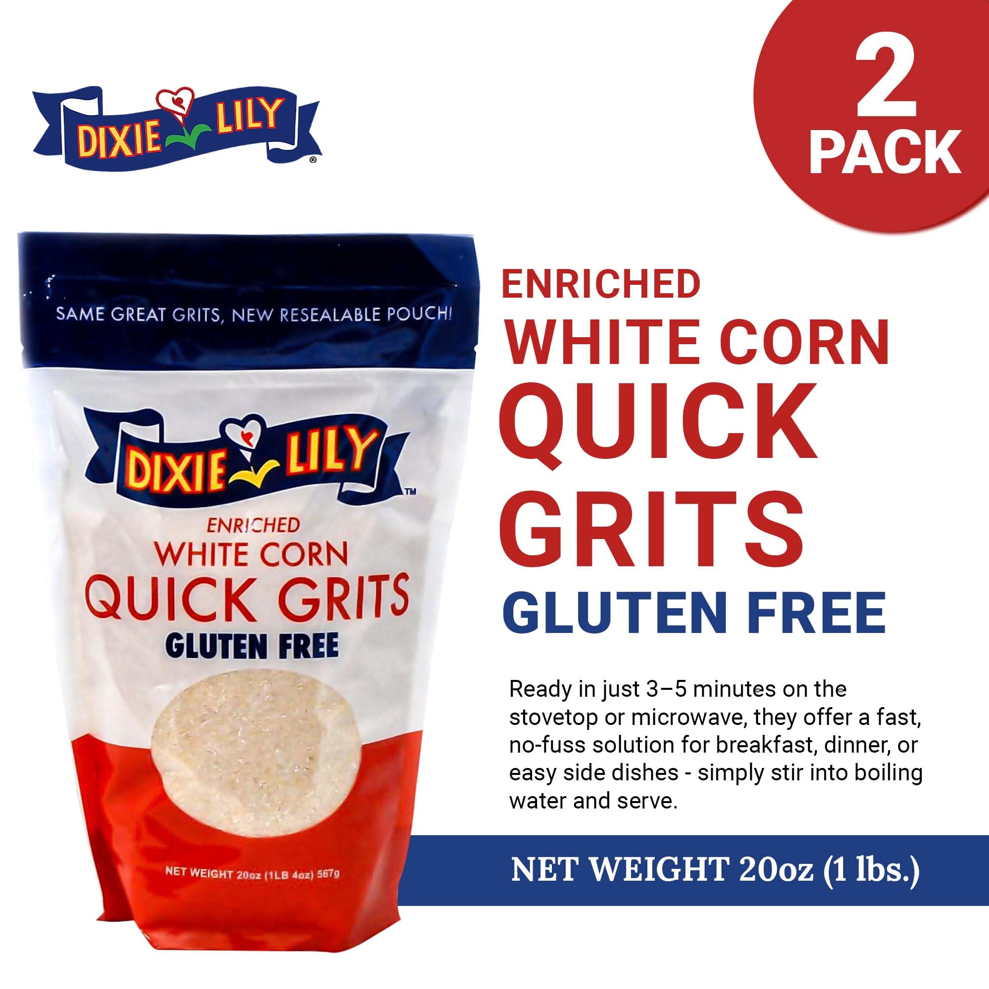 Enriched Dixie Lily grits with iron and vitamins for daily meals.