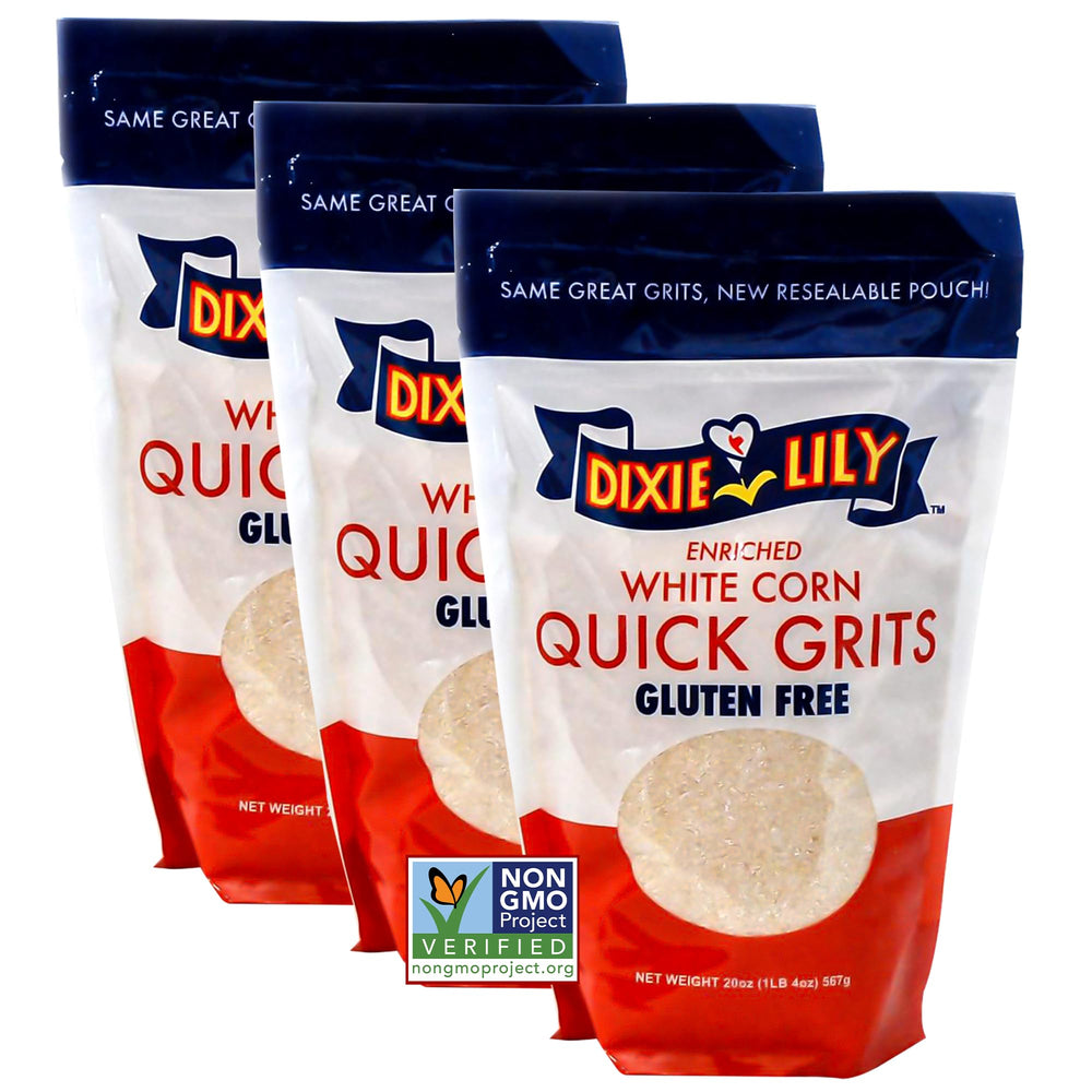 Dixie Lily white corn grits pack, creamy base for classic Southern meals