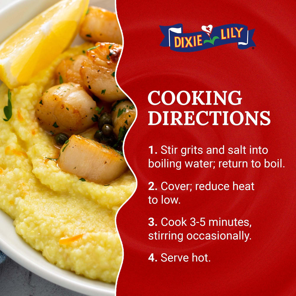 Dixie Lily Grits paired with shrimp for classic shrimp and grits.