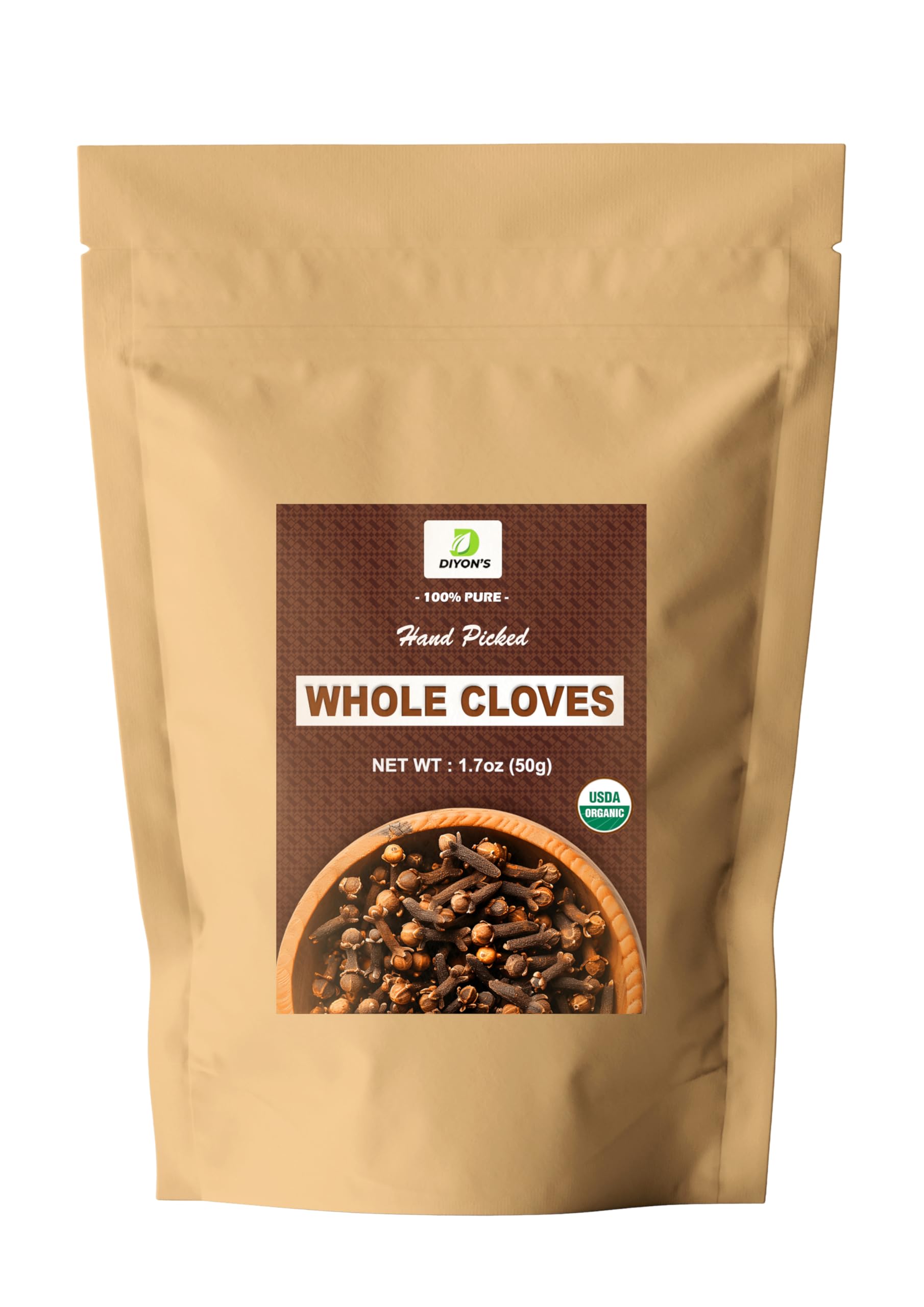 Diyon Organic Whole Cloves in stand-up pouch for freshness