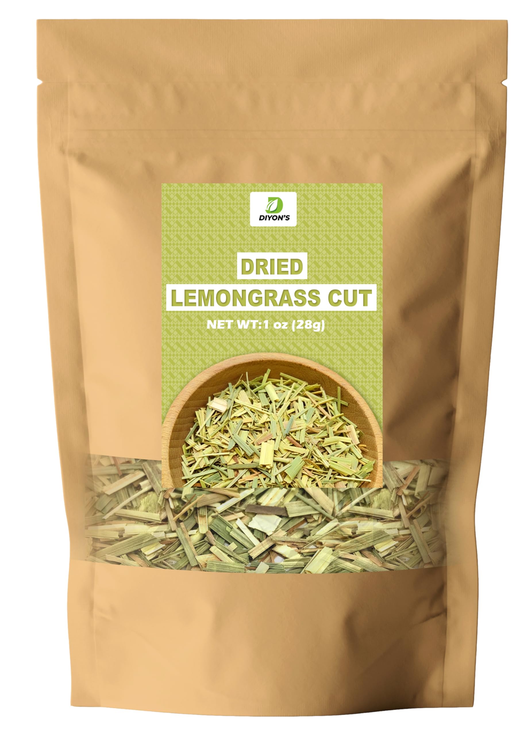 Diyon's dried lemongrass front view in stand-up pouch preserving aroma