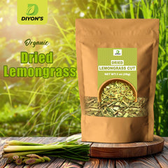 Diyon's lemongrass pouch open with cut pieces ready for infusion