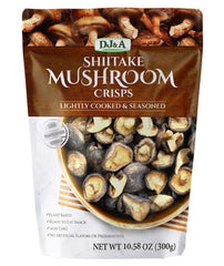 DJ&A Shiitake Crisps close-up highlighting crisp texture for a savory, ready-to-eat snack.