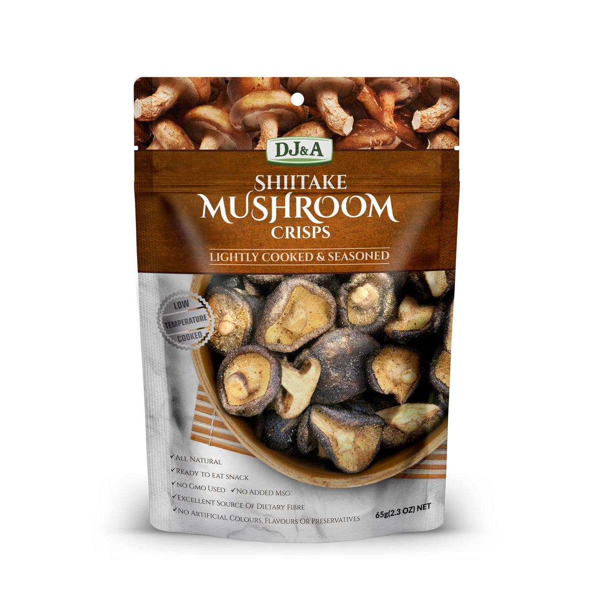 DJ&A Shiitake Crisps lightly cooked closeup showing crisp texture and savory flavor