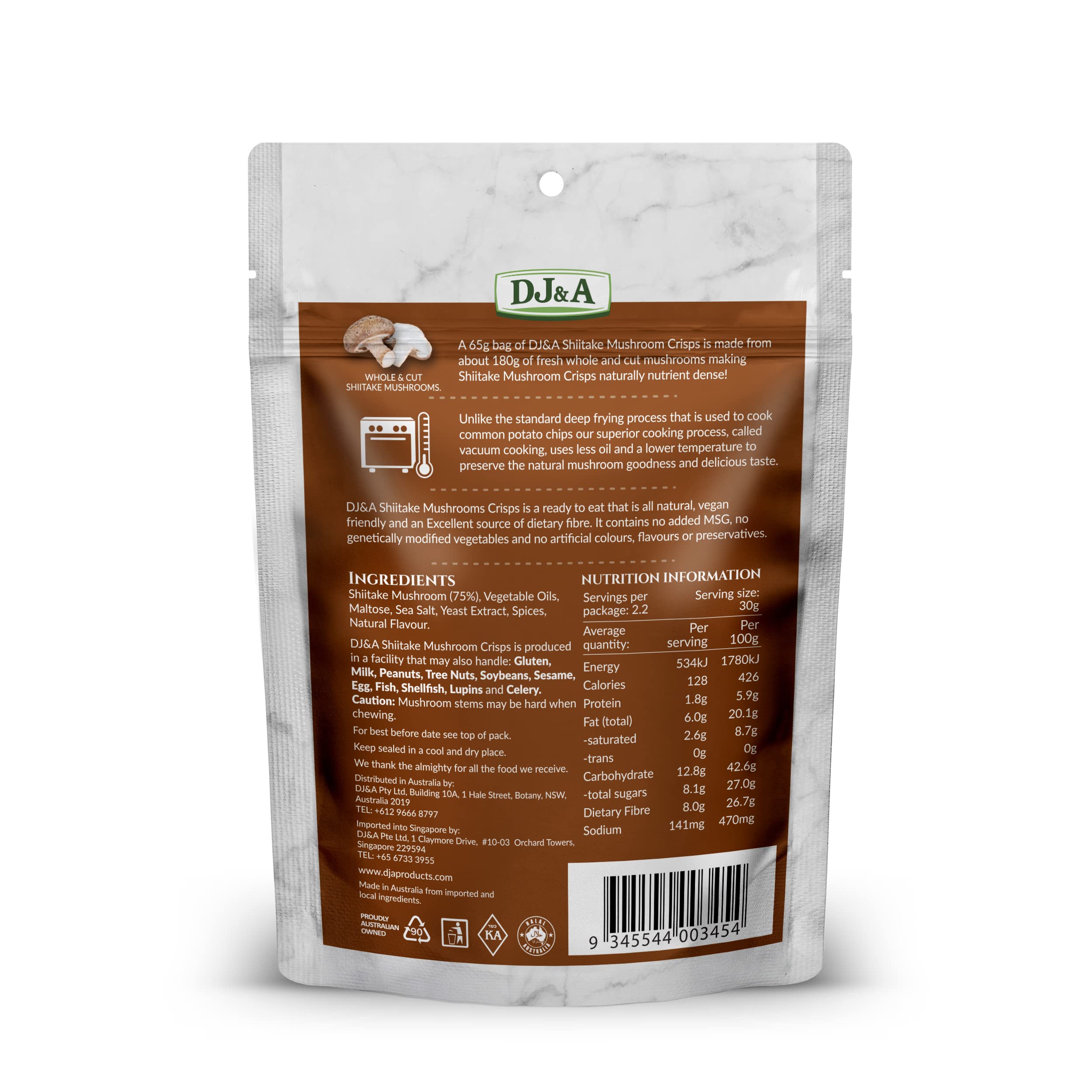 DJ&A Shiitake Crisps seasoned closeup highlighting crunchy, nutrient-dense snack