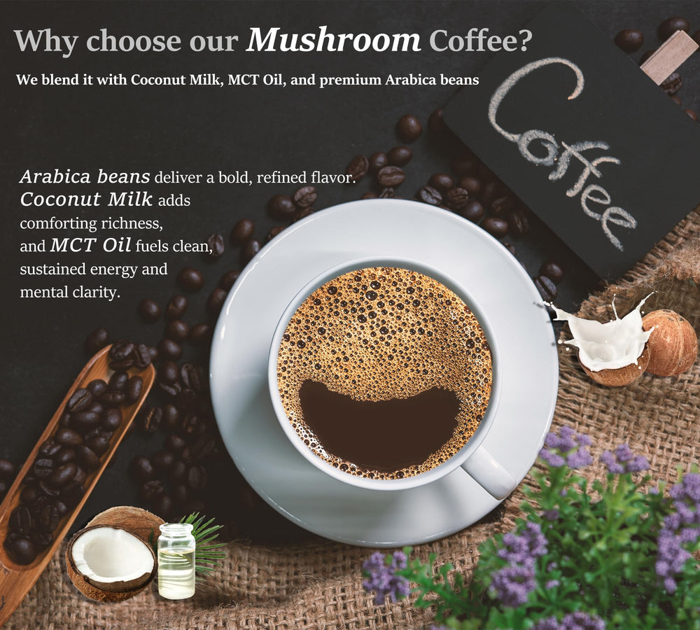 DLNIA creamy mushroom coffee cup with latte-like richness.