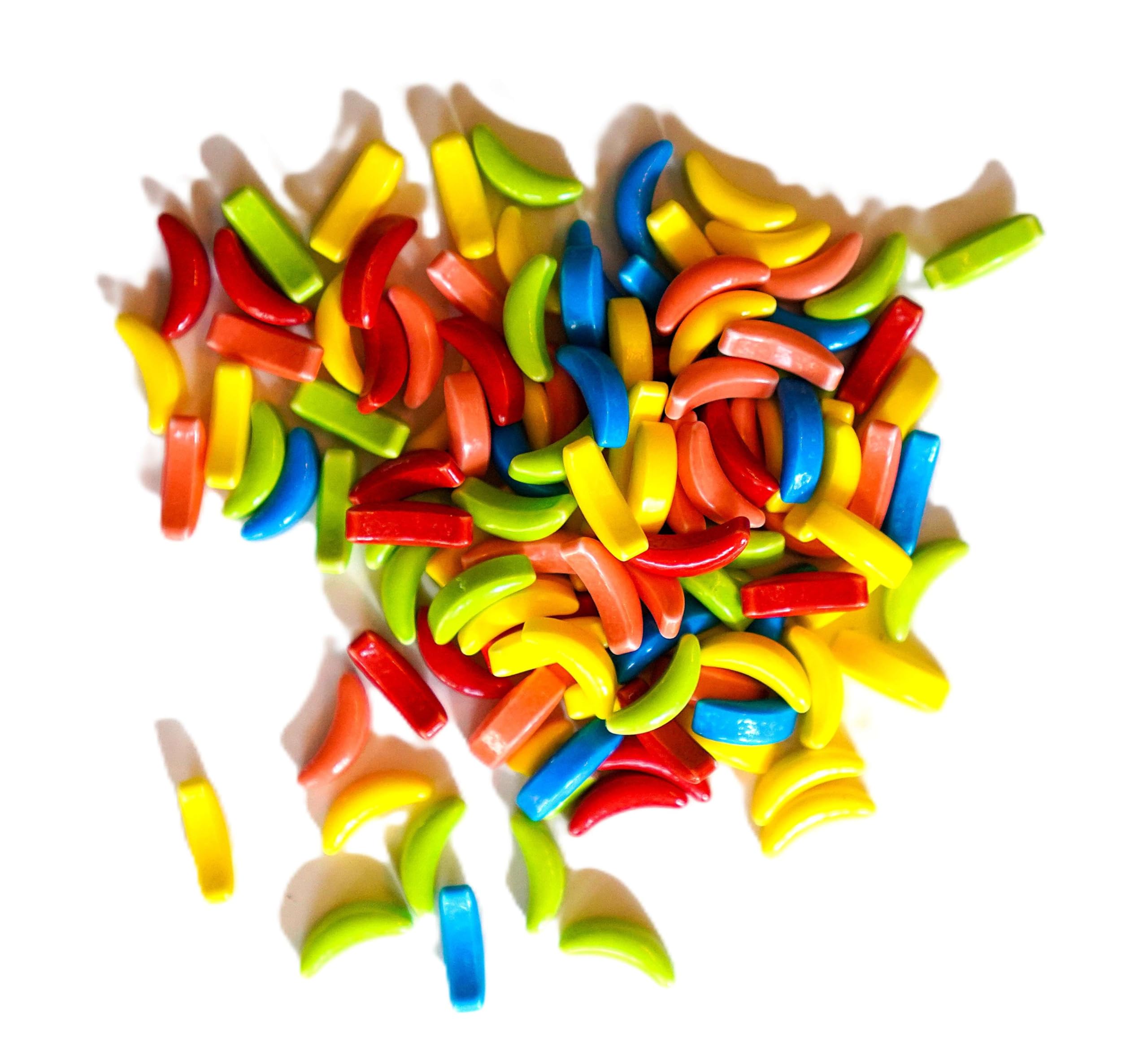Red, yellow, green, pink tones in DM Sweets Crazy Banana Candy for festive displays.