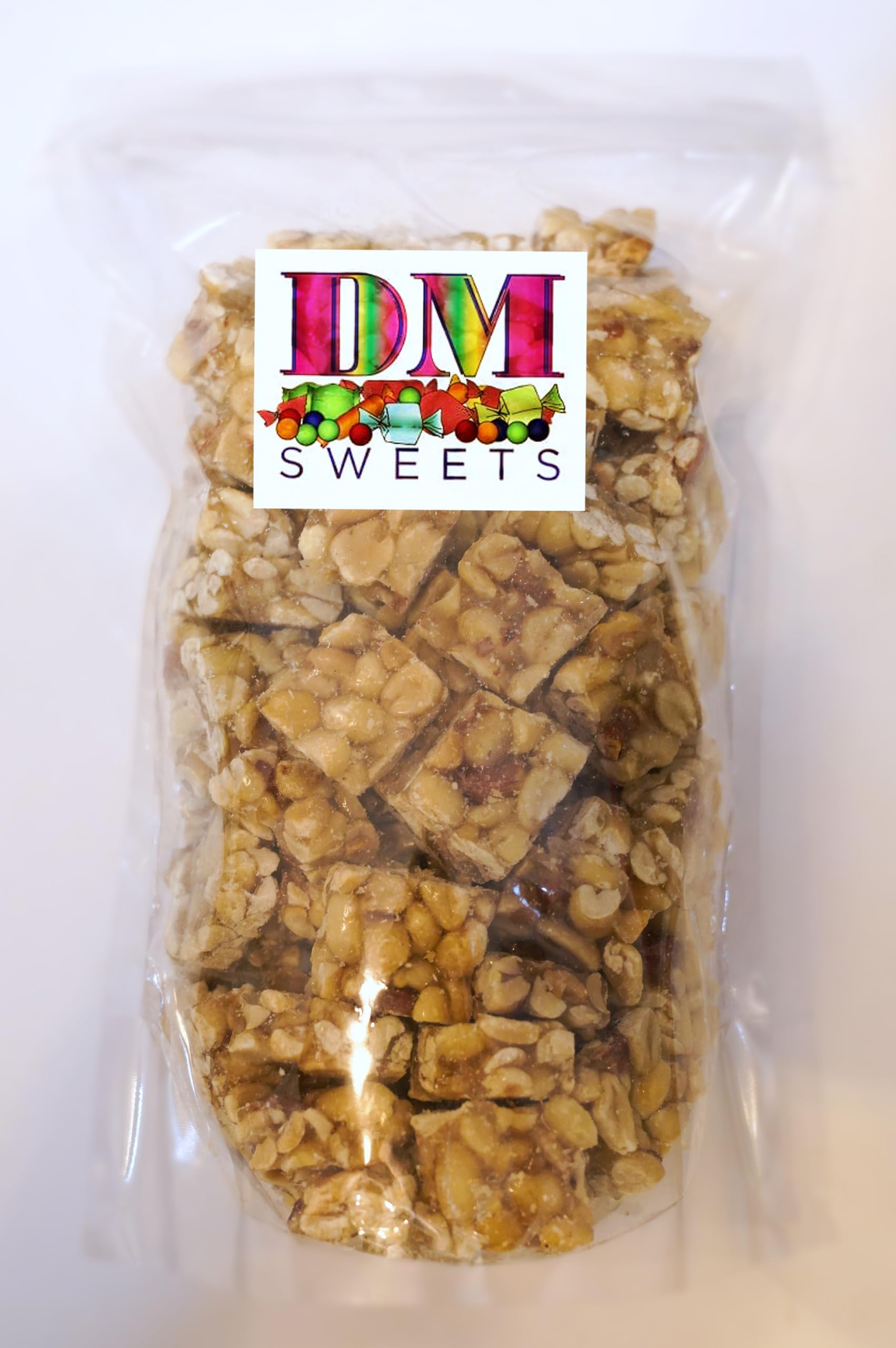 DM Sweets peanut squares close-up highlighting crunchy texture and glaze