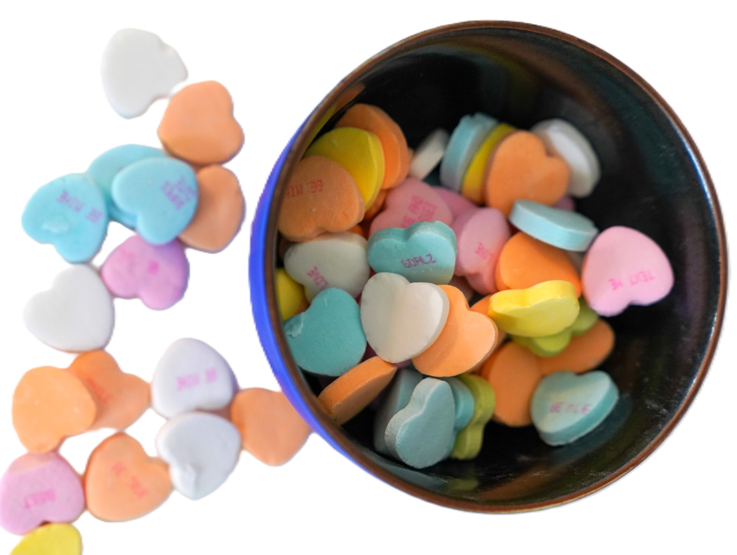 DM Sweets pastel hearts in a candy dish for easy party concessions