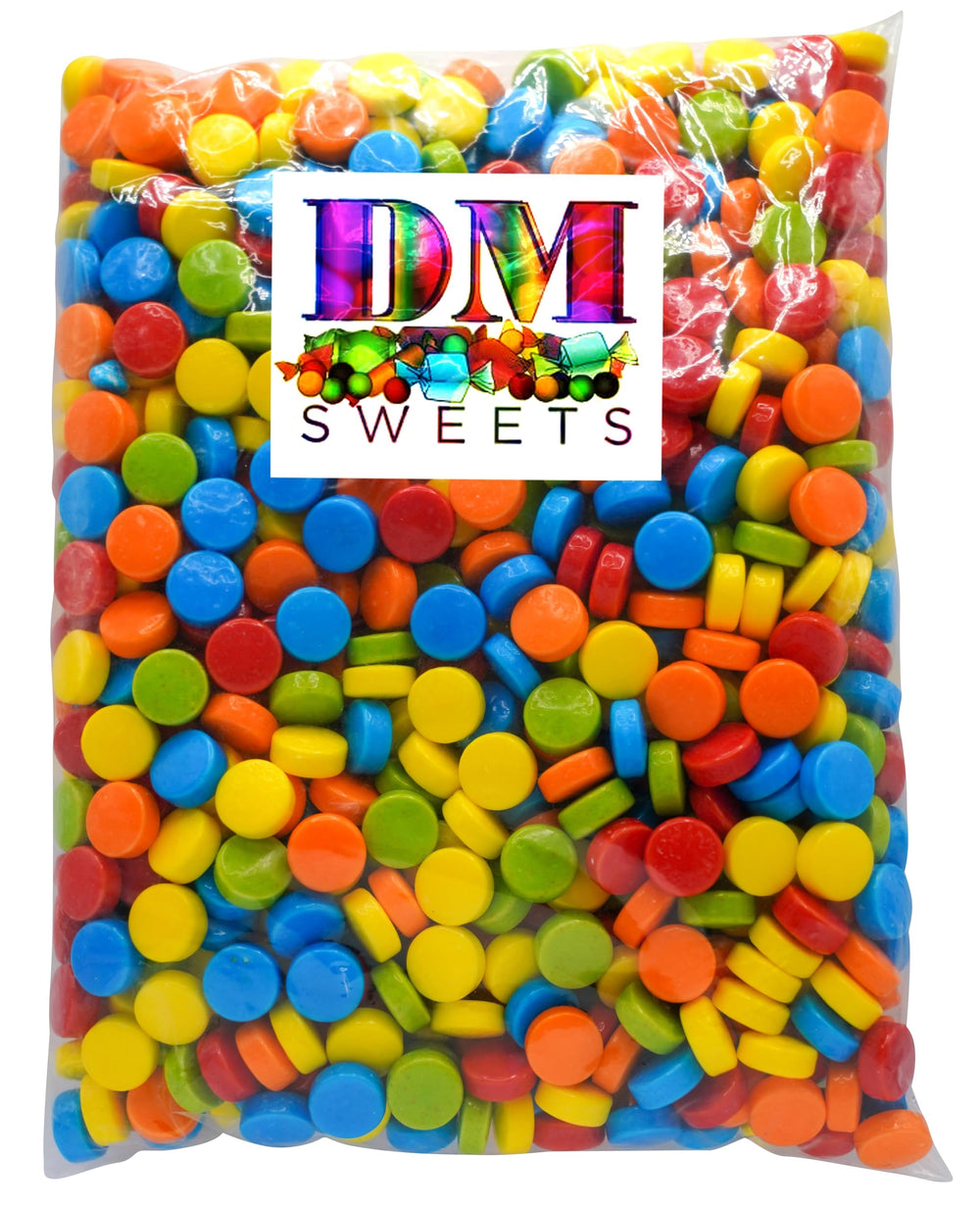 DM Sweets rainbow pucker candy closeup crunch highlights sour fruity flavors.