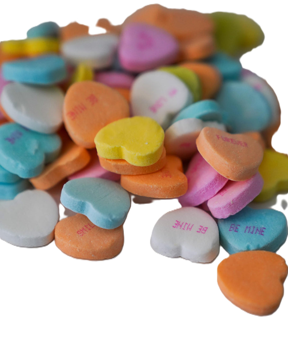 DM Sweets valentines hearts in white lavender orange for gift-ready desserts
