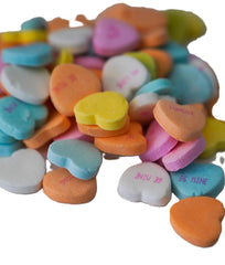 DM Sweets valentines hearts in white lavender orange for gift-ready desserts