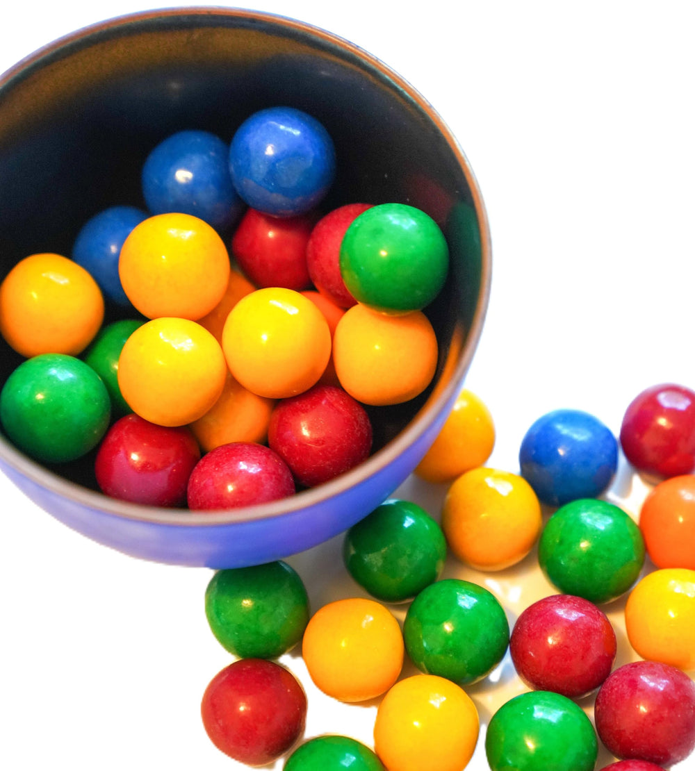 DM Sweets cherry flavor gumballs with sour core—playful snack