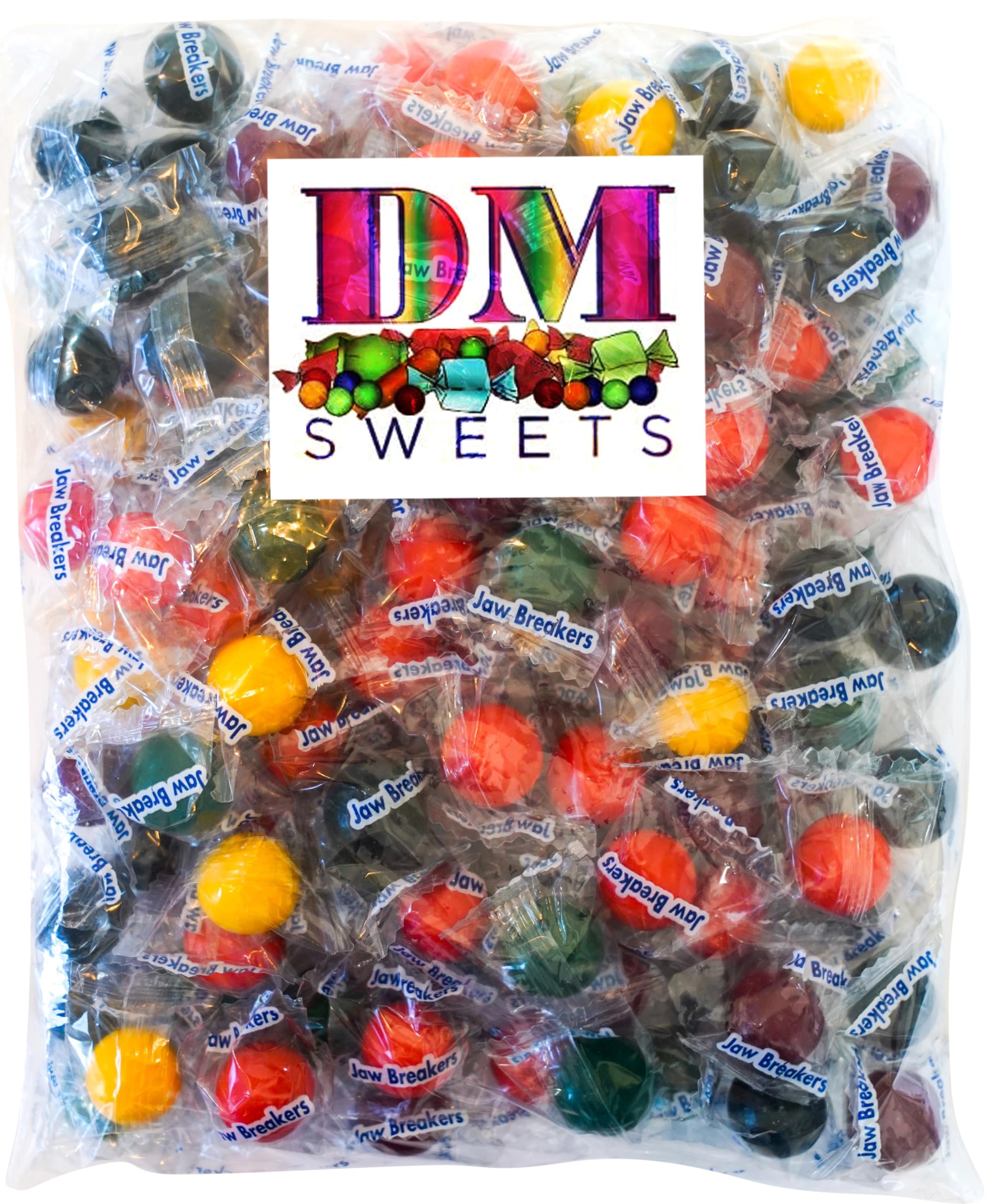 DM Sweets Jawbreakers assorted fruit flavors, individually wrapped suckers, ideal for party sharing.