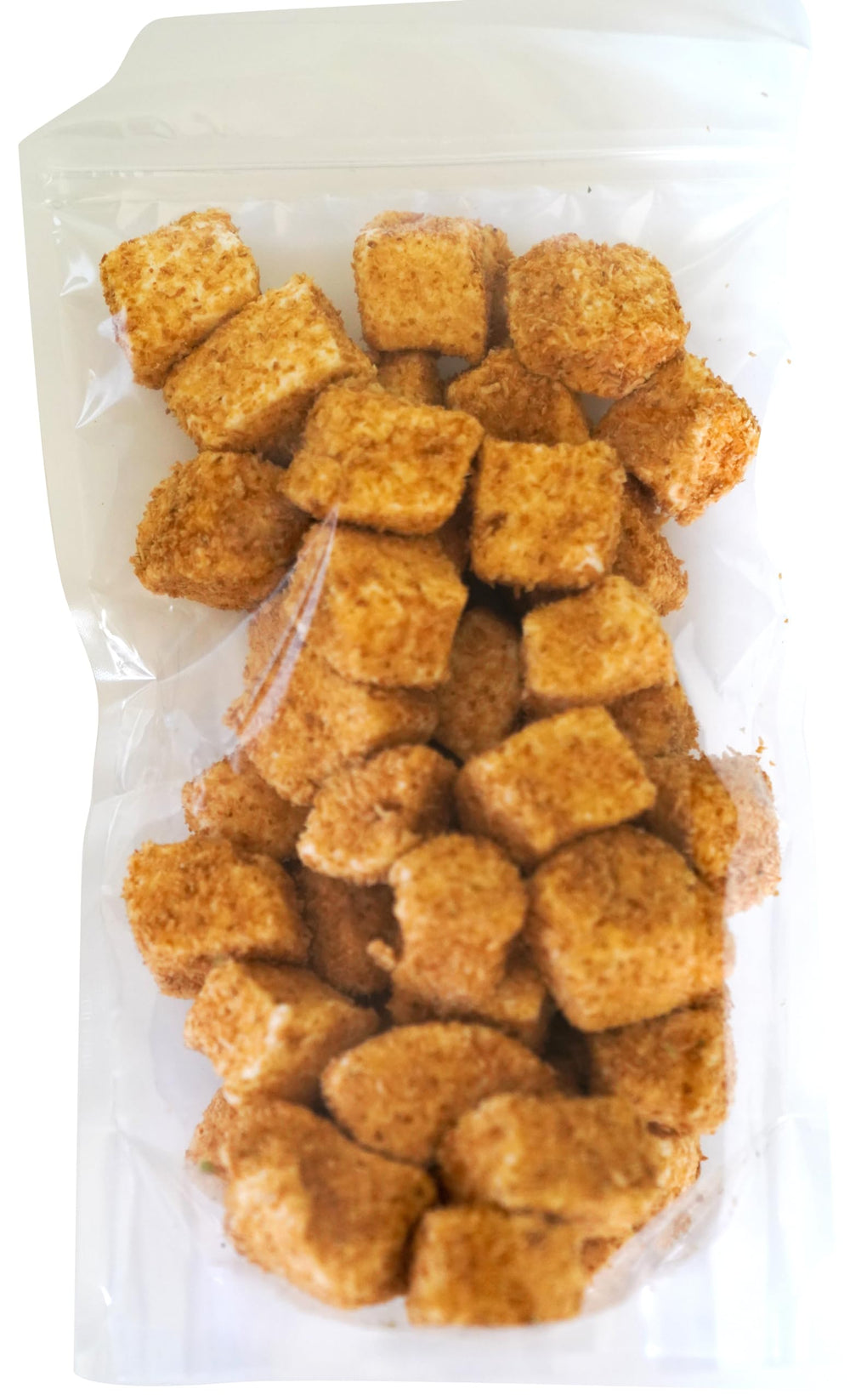 DM Sweets toasted coconut marshmallows closeup highlighting golden toasted flakes.