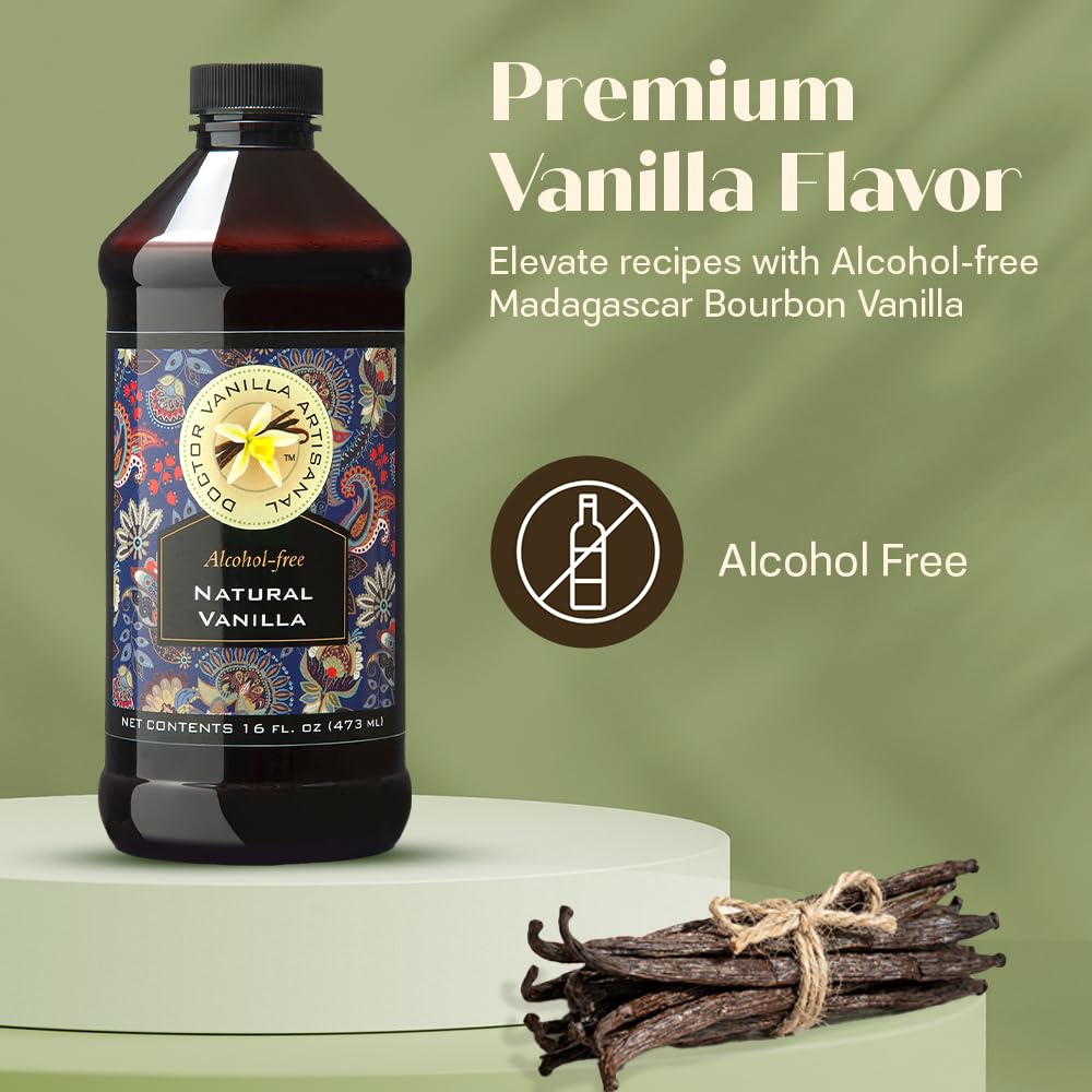 Doctor Vanilla Artisanal vanilla being poured shows alcohol-free versatility in drinks