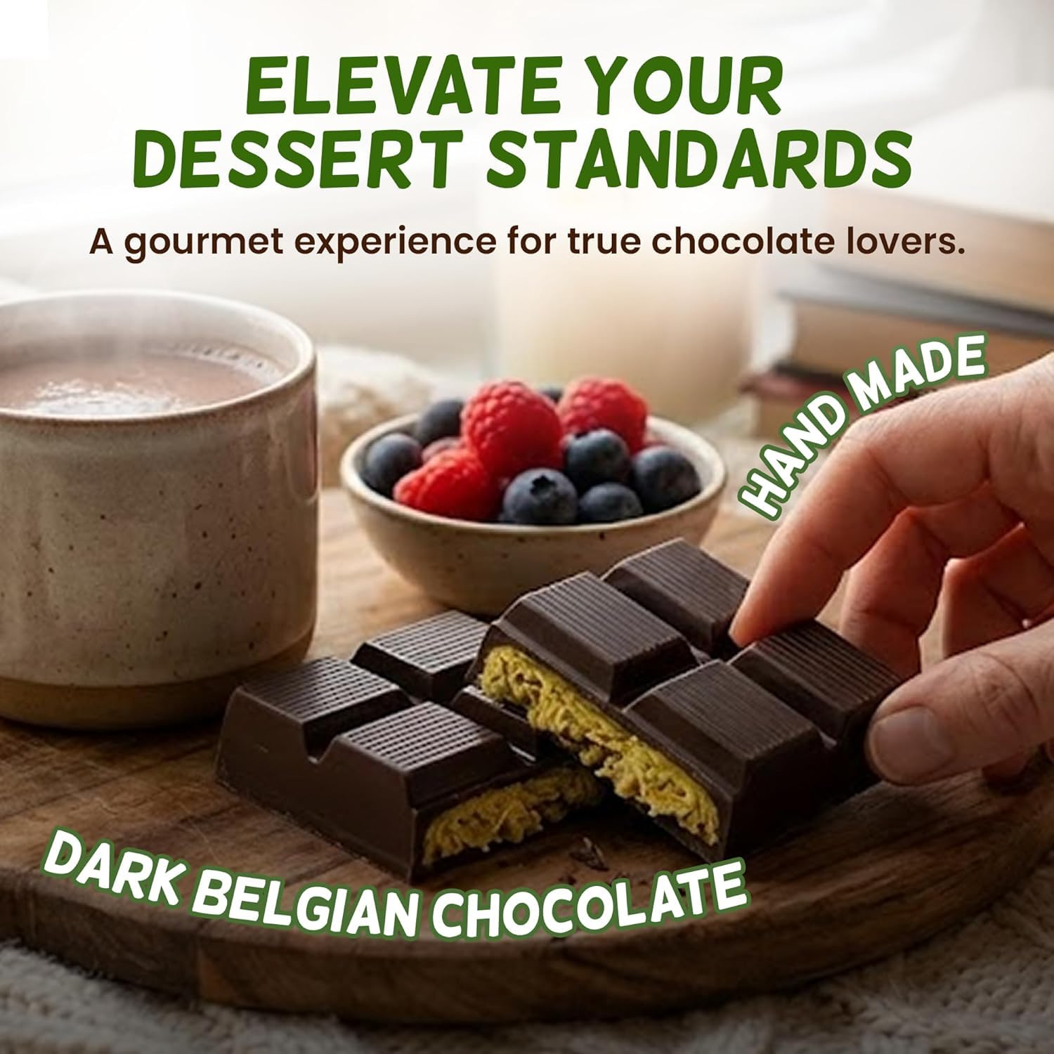Dolce Calma cross-section reveals pistachio, kataifi, and chocolate layers